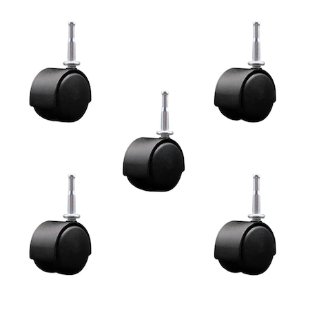 Service Caster 2'' Black Metal Hood Twin Wheel Caster Nylon Wheels Grip Neck Stem, 5PK SCC-GN02S50D-NYS-FB-5